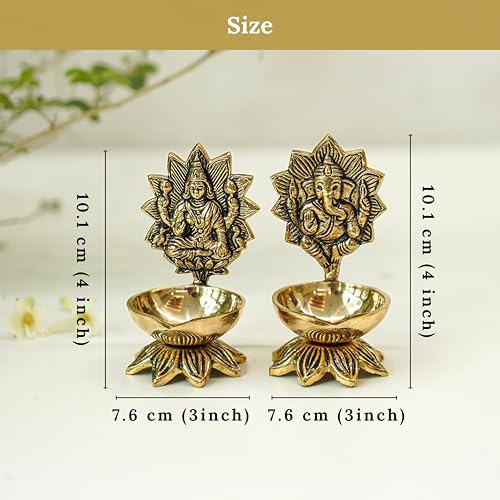 Image of Behoma 100% Pure Brass Lakshmi Ganesh Diya for Puja | Laxmi Ganesh Samridhi Deepak for Pooja Room, Tample, Mandir, Office, Deep for Home Decoration