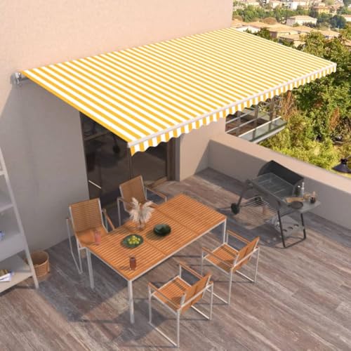 Emmtore Markise Gelenkarmmarkise Balkonmarkise Sonnenschutz Sichtschutz Terrasse Balkon Manuell Einziehbar 600x350 cm Gelb und Weiß Emmtore Markise Gelenkarmmarkise Balkonmarkise Sonnenschutz Sichtschutz Terrasse Balkon Manuell Einziehbar 600x350 cm Gelb und Weiß