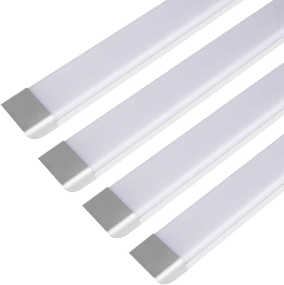 3FT LED Tube Light, 45W LED Integrated Batten Lights, 3000 Lumens, 6500K Daylight, Milky Cover, Fluorescent Fixture Replacement for Garage, Shop, Warehouse, Office, Market - 4 Packs