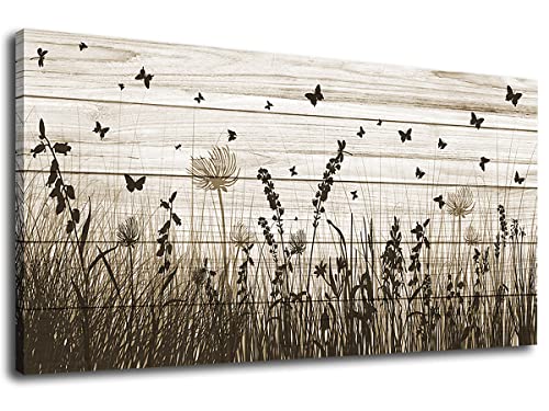 Wildflower Wall Art Autumn Canvas Picture Butterfly Grass Dandelion Artwork