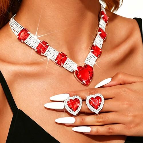 EVAZEN Bridal Necklace and Earring Set Heart Crystal Jewelry Set Wedding Necklaces for Women (D-Red) by EVAZEN - Used condition - Image 5