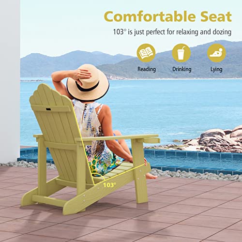 Tangkula Oversized Adirondack Chair, Patio Lounge Chairs W/Adjustable Cup Holder, Hips Armchairs Slatted Chair, Outdoor Weather Resistant Fire Pit Chair For Deck Backyard Garden Porch (2, Yellow) #TOP6