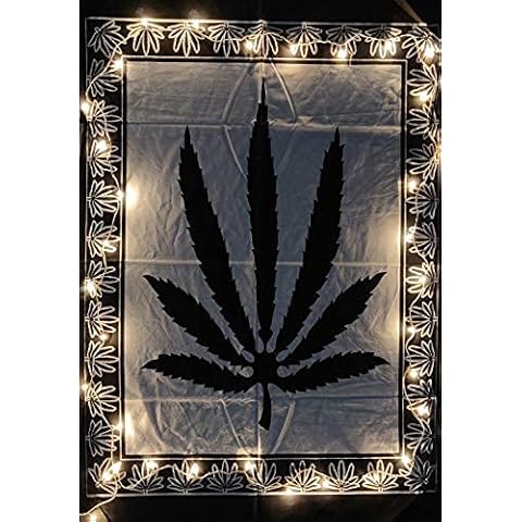 ICC Weed Tapestry Marijuana Wall Hanging leaf Poster Cannabis Hippie Decor Pot Flag Collage Dorm Trippy Bohemian Art psychedelic Small Hippie Rasta Ganja Cheap Tapestries 54 x 60 in (Black) Cover