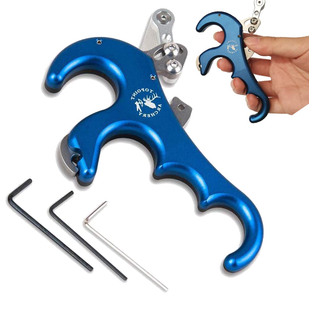 SHARROW Déclencheur d'arc à Poulies 4 Gâchette Au Pouce Aide Au Déclenchement de Tir à l'arc Accessoire d'arc à Poulies Déclencheur de Déclenchement de Doigt de Chasse (Bleu)