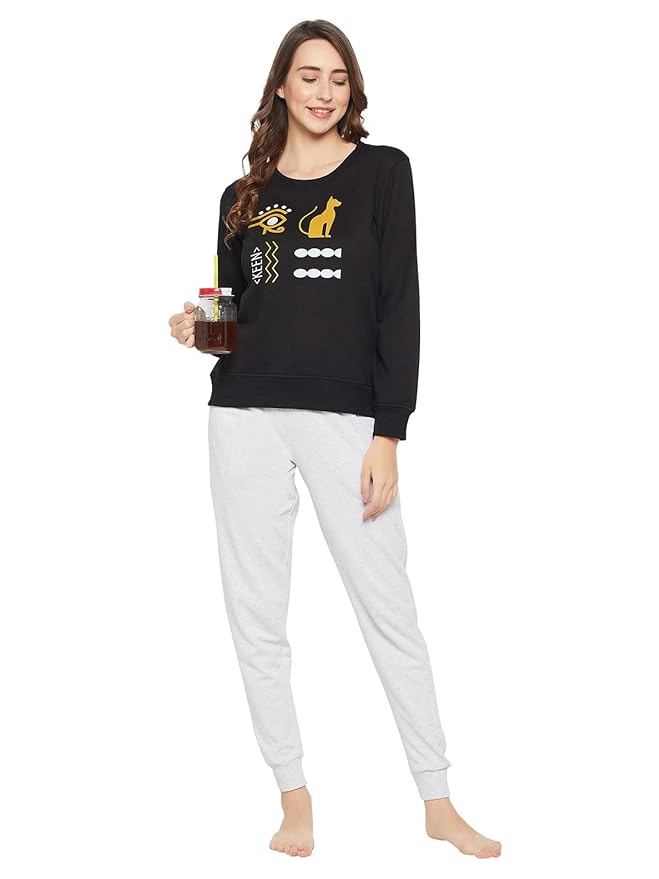 Clovia Women's Cotton Graphic Print Round Neck Sweatshirt