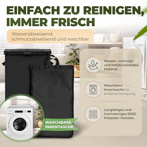 COTTARA® gelber Sack Ständer Mülleimer mit Deckel magnetisch Müllsackständer für Gelber Säcke mit Metallrahmen und Reißverschluss auf Rückseite, 60-120L Behälter Müllsystem (Schwarz Schwarz)