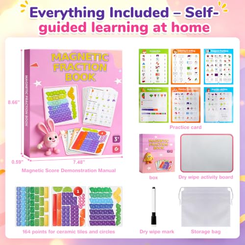 Image of homicozy Magnetic Fraction Playbook for Kids 6-12, Visual Fraction Tiles