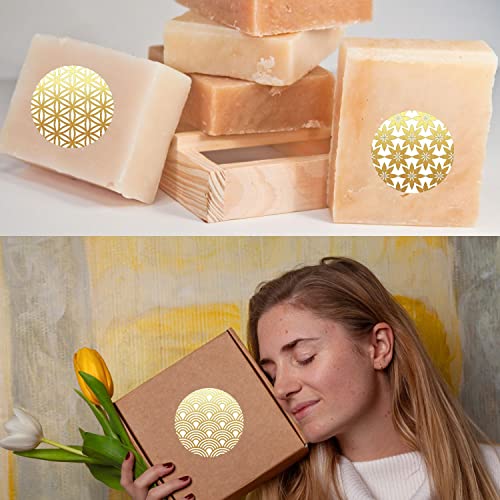 Geometric Pattern Gold Foil Stickers - (Pack Of 120) 2" Large Round Labels For Christmas Happy Holidays New Year Birthday Cards Gift Boxes Envelope Seals #TOP5