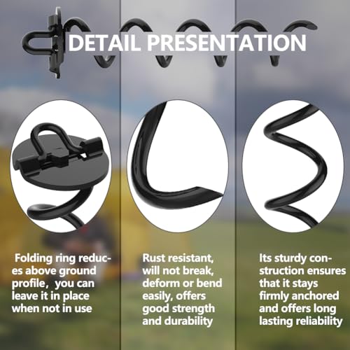 Image of Eurmax USA 4-Pack Spiral Ground Stakes,Anti-Rust High Wind Trampoline Stakes Anchors,Heavy Duty Screw-in Anchor Kit with Tie Down Straps for Dog Tie-Out,Trampoline,Tents,Tarps,Carports and More,Black
