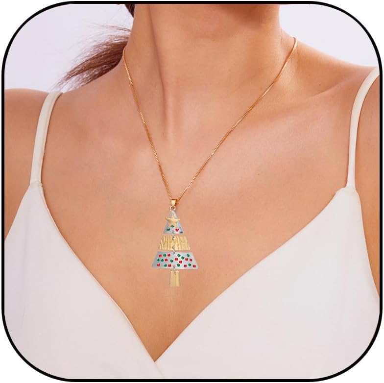 Christmas Necklace for Women Trendy Christmas Tree Pendant Necklace Sparkly Star Necklace Festival Holiday Charm Necklace Cute Christmas Jewelry Stocking Stuffers