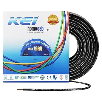 KEI WIRES & CABLES Homecab 1.5 sqmm 1 Core Copper Flame Retardant House Wire PVC Insulated Cable for Domestic & Industrial Electrical Wiring (Black, 90 Meters)