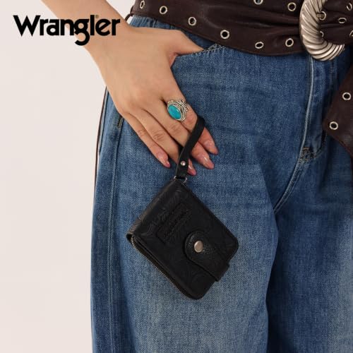 Image of Wrangler Small Wallet for Women Western Tooling Floral Credit Card Holder | with Cash Compartment, Minimalist & Compact,Western Tooling Floral, 15 Card Slots, Soft Vegan Leather, Gift for Female Ladies