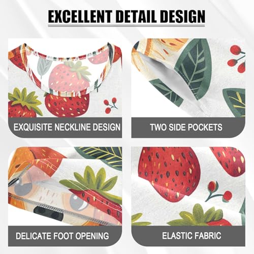 ALAZA Cartoon Dog Strawberry Pajamas Set Short Sleeve Cotton Sleepwear Summer Pjs 2 Piece 5-14Y4