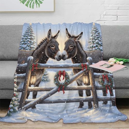 Couverture de Noël Donkeys plaid chaud microfibre douce literie 3D - 2