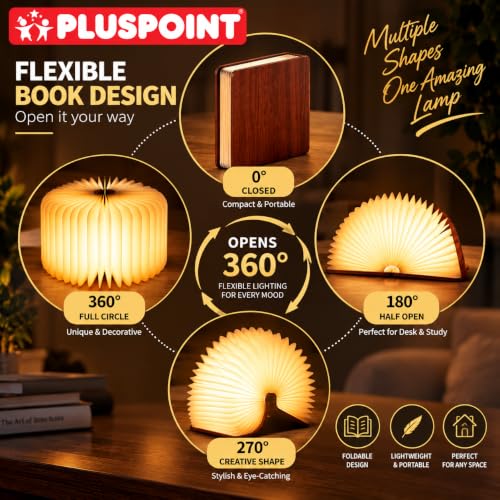 Buy PLUSPOINT Foldable Book Lamp Wooden Paper LED Mood Light, USB Rechargeable Night Light, Bedside Wooden Table Lamp, Home Decor, Office Gift for Book Lovers Online at Low Prices in India - Amazon.in - Image 3