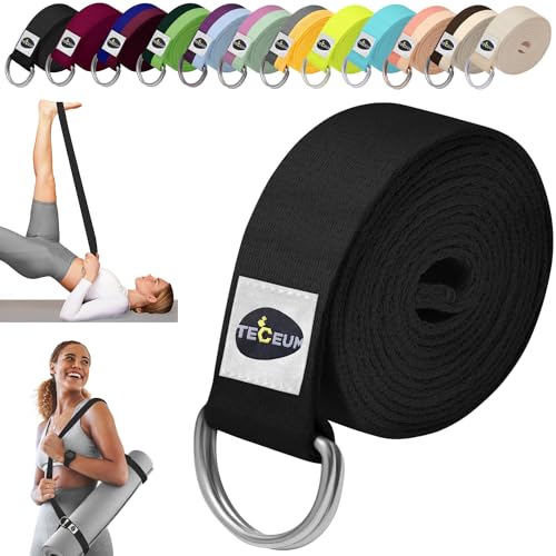 TECEUM Yoga Strap & Mat Strap – 2 IN 1 – Cotton – 6 ft 8 ft 10 ft (30+ colors) – Adjustable...