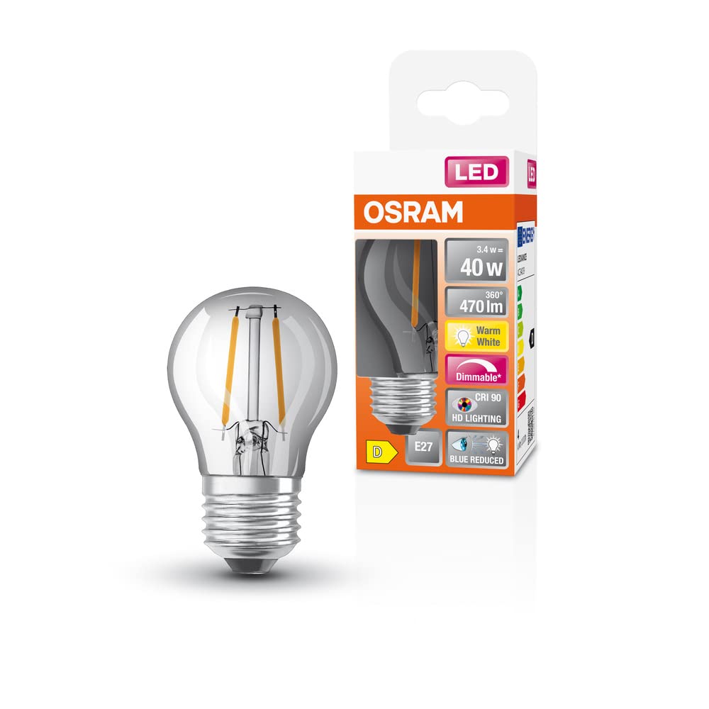 OSRAM Superstar dimmable LED lamp with Extra high Colour Rendering (CRI90), E27-base Filament Optics,Warm White (2700K), 470 Lumen, 40W-Replacement, dimmable, 1-Pack