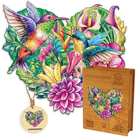 DEPLEE Wooden Puzzles for Adults Hummingbird Wooden Jigsaw Puzzles Unique Shape Wooden Animal Puzzle Creative Challenge for Adults, Family, Friend|332 Pcs– 14.1x15.5 in (35.9x39.5 cm)|King Cover
