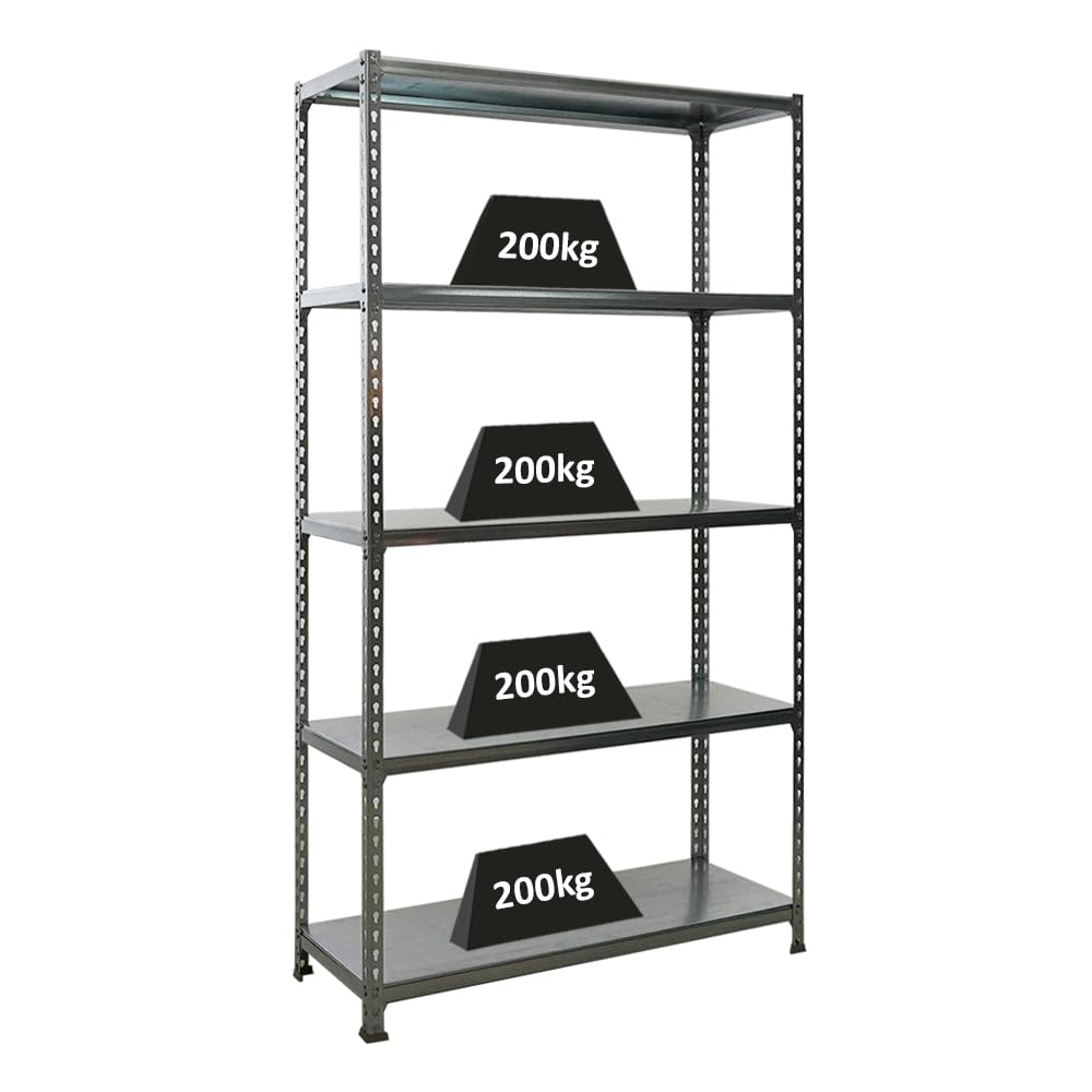PROREGAL Schwerlastregal Big Metal Shark | HxBxT 200x110x40cm | Fachlast 200kg | Verzinkt | Regal Standregal Aufbewahrungsregal