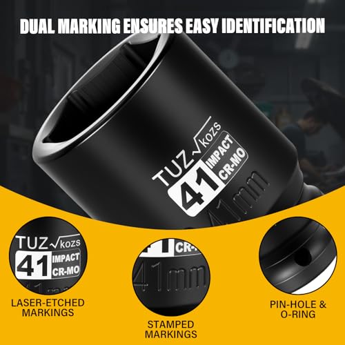 Image of 1 Inch Drive 41mm Deep Metric Impact Socket,CR-MO,6 Point Radius Corner Design,Square Chamfered Opening,Axle Nut Impact Grade Socket for Easy Removal