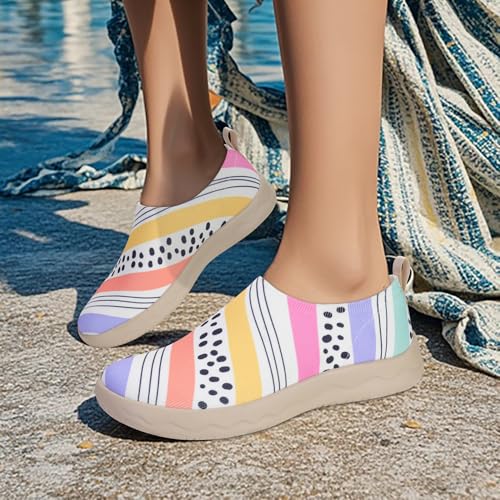 Image of Women's Slip On Shoes Comfortable Casual Loafers Art Painted Lightweight Travel Flats Breathable Walking Sneakers