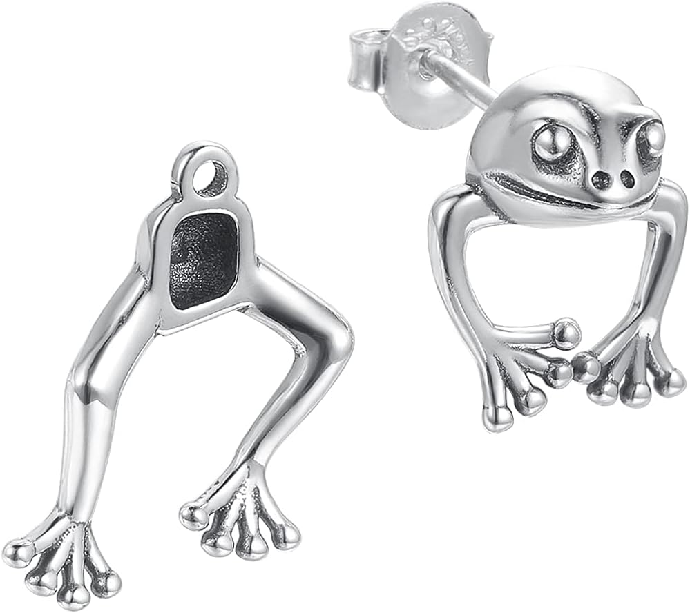 LOVECOM 2 Piece Cute Frog Earrings for Women 925 Sterling Silver Post Funny Stuff Frog Stud Earring Vintage Cool 3D Animal Ear Jacket Earring Easter Birthday Jewelry for Mom Wife Daughter - Image 2
