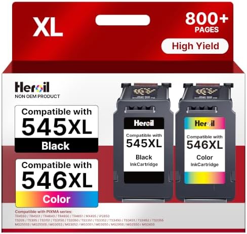 Heroil Druckerpatronen 545 546 XL PG-545 CL-546XL Ersatz für Canon 545 Ersatz für Pixma TS3350 TR4550 MX495 TS3700 TS4150i MG2555s TS3300 TR4551 TS3151 TR4500 TR4651 TS3100 MG2550