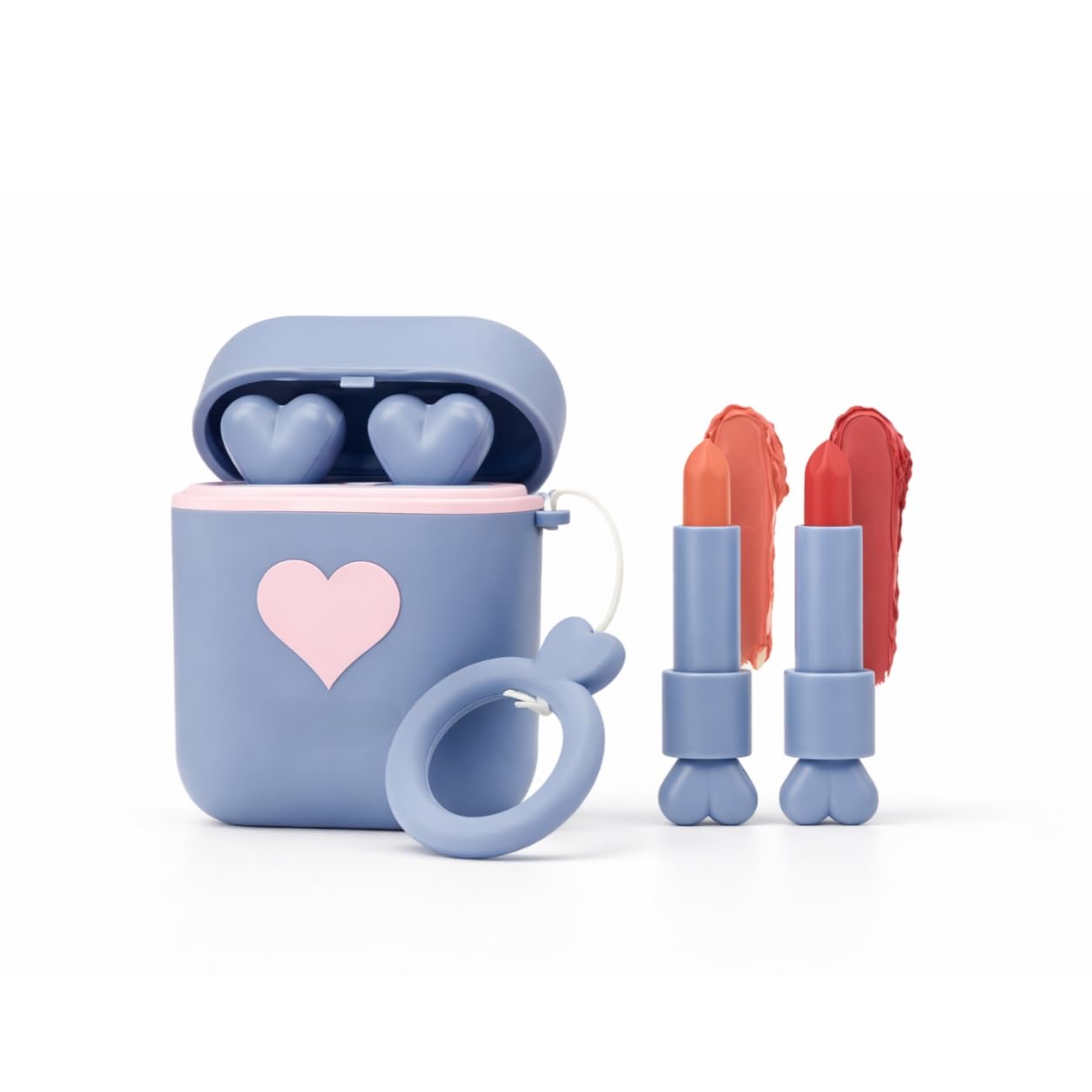 2 in 1 Earbuds Shape Lipstick Set | Dual Tube Matte Lipstick Combo in Earphone Case | Cute Aesthetic Mini Portable Lipstick | Waterproof Long Lasting Soft Velvety Matte Finish | Korean Style Travel Friendly Lipstick (Blue Case)-image-41