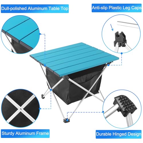 Image of Grope Portable Camping Table Ultralight Aluminum Camp Table with Storage Bag,Beach Table for Sand with Carrying Bag,Prefect for Outdoor,Picnic,BBQ,Cooking,Festival (Blue with Storage Bag, Small)
