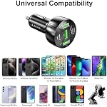USB C Adaptateur de chargeur de voiture, 5 Ports 75W PD 3.0 Chargeur de téléphone de voiture charge rapide Compatible avec iPhone COMMISSION ÉCONOMIQUE POUR L'EUROPE Pro Max Series, iPad Pro, Galaxy S24/S23/S22/Note 20, Androïde.