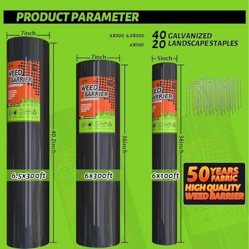 CFTEL 6x300FT Weed Barrier Landscape Fabric Heavy Duty, 3.2oz Durable Geotextile Fabric, Weed Block Gardening Ground Cover Mat, Weed Control Garden Cloth for Landscaping, French Drains, Yard Driveway