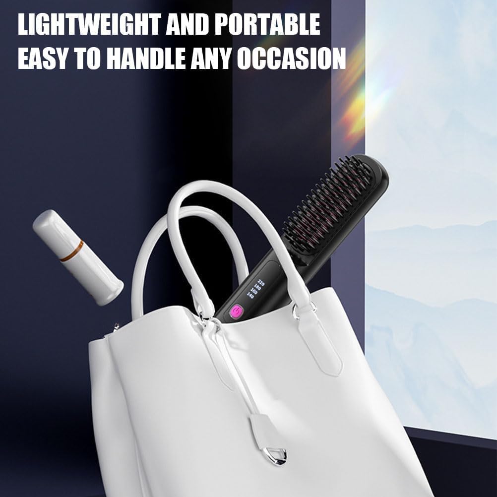 Brosse Chauffante Pour Cheveux Courts, Brush for Short Hair - The Short Hair, with Lcd Temperature Display, Fast Heating Cordless Mini Hair Brushs, for Travel (Purple) - 3