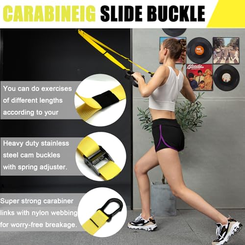 Image of Bodyweight Resistance Training Straps, Complete Home Gym Fitness Trainer kit for Full-Body Workout, Included Door Anchor, Extension Strap, Fitness Guide