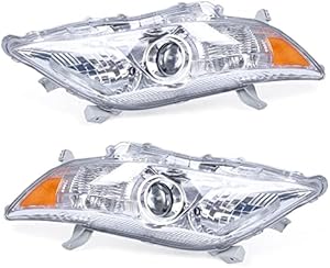 TBVECHI For 2010 2011Toyota Camry Base LE SE XLE Halogen Headlights Assembly Headlamps Replacement 1 Pair Set Driver + Passenger Side, Chrome Housing Amber Reflector Projector Headlight