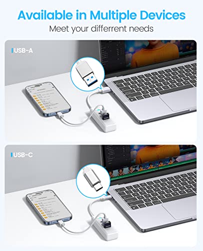 USB C Hub, 3 porte USB 3.0 Adattatore con 2 USB A, 1 Tipo C per laptop, tablet, con cavo 0.15m, Sdoppiatore USB compatibile con Mac OS 10.X e versioni successive, Linux, Android,Bianca - Hub USB - Immagine 5