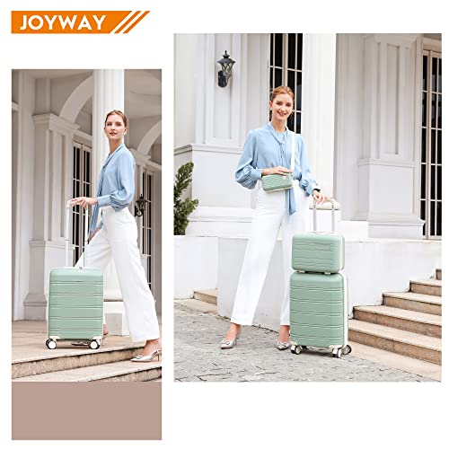 Joyway 20" Carry-On Suitcases & 14" Cosmetic Bag & 7" Small Bag, Lightweight Polypropylene Carrying Case With Tsa Lock, Rigid Luggage With Swivel Wheels (Matcha Green, 20In Carry-On) #TOP6