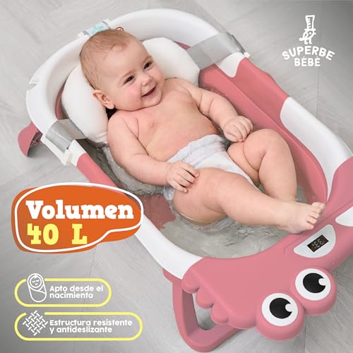Miniatura 4 de Bañera Plegable Bebé Con Cojín De Baño Antideslizante - Bañera Bebe Plegable Con Termómetro - Asiento Bañera Bebe - Desde El Nacimiento Hasta Los 3 Años - Regalos De Nacimiento Rosa, Dino