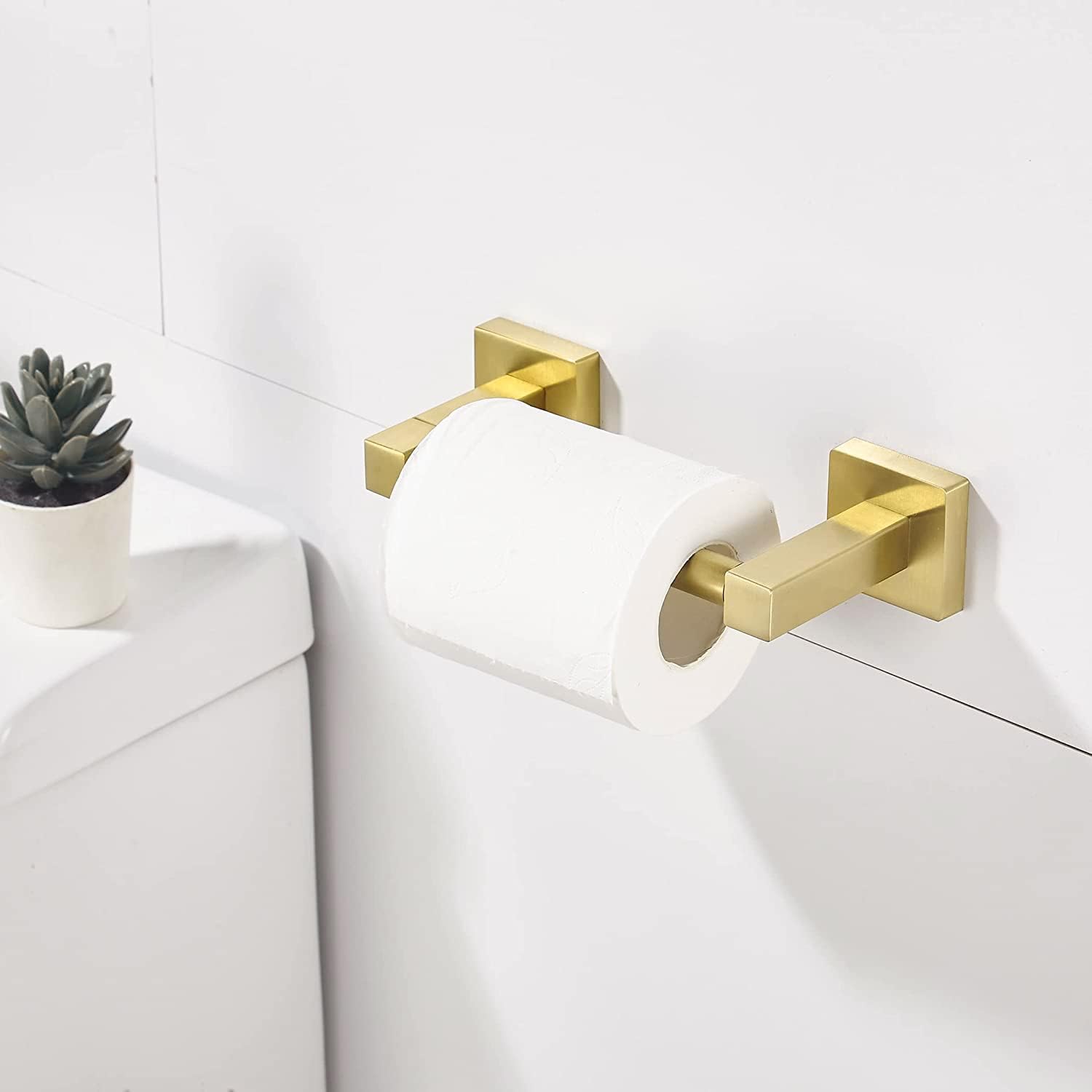 WOLIBEER Gold Toilet Paper Holder Hand Towel Holder, Brushed Brass Toilet Roll Holder Towel Ring, Modern Bathroom Hardware Set Stainless Steel Wall Mounted 2 Pieces