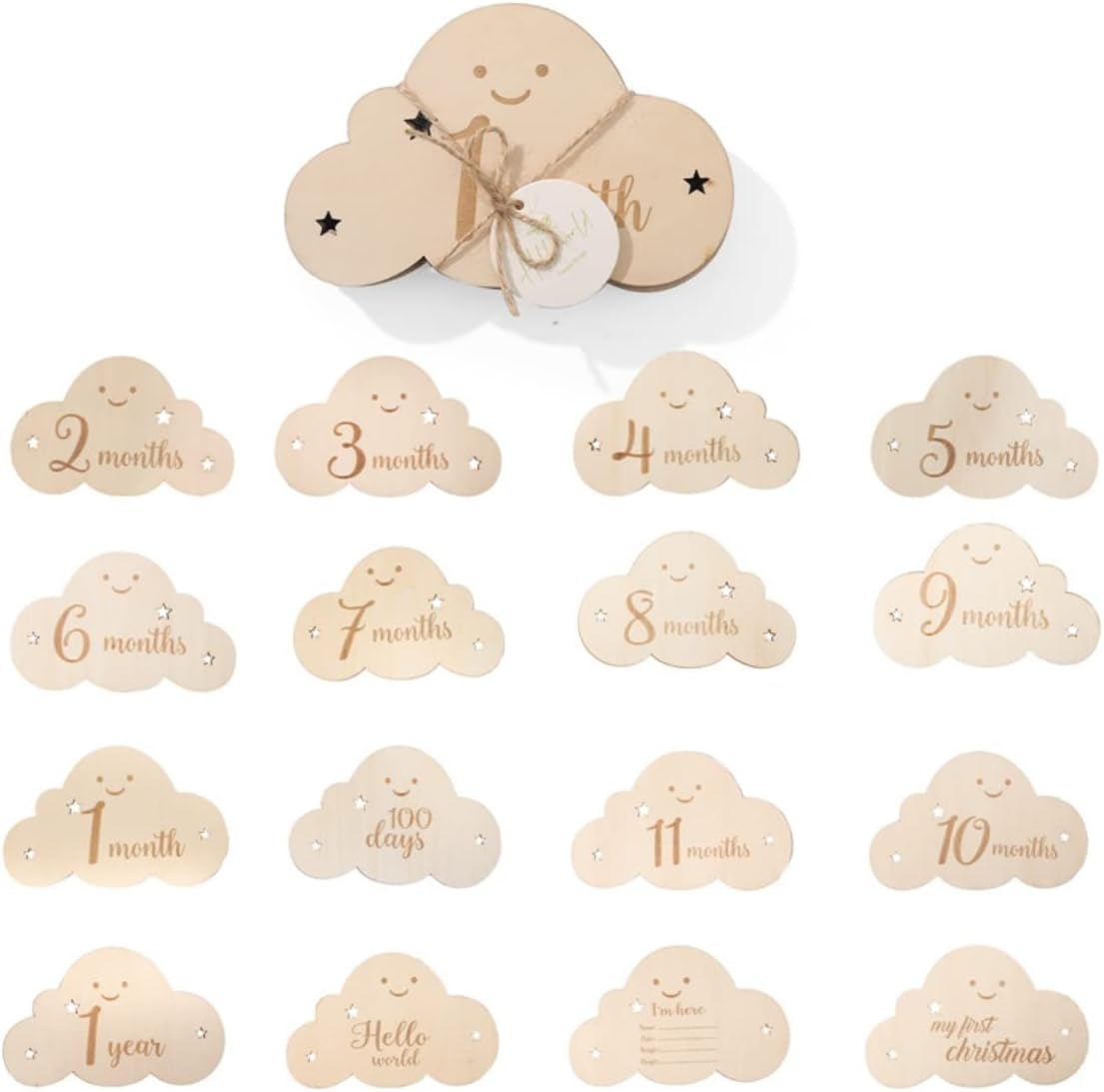 8 Pieces Baby Monthly Milestone Cards, Cute Wooden Baby Milestone Sign Baby Gift Sets, First Year Newborn Growth Cards Photo Card Props