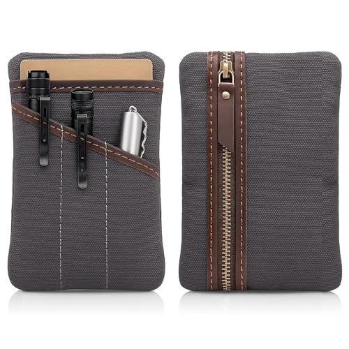 Waxed Canvas EDC Pocket Organizer for Men - Multi-Tool Back Pocket Pouch for Phone/Notebook, Pen, & EDC Gear - Water-Repellent Leather Tool Pouch, Sizes: 6” x 4” & 7” x 5”