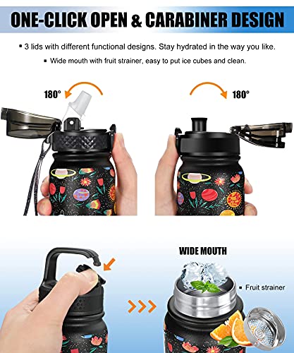 Insulated Water Bottle 20Oz For Adults Kids Stainless Steel Water Bottles With Straw/Chug/Carabiner 3 Lids Fruit Strainer Double Wall Vacuum Wide Mouth Bpa Free Sweat/Leak-Proof For School Travel #TOP3
