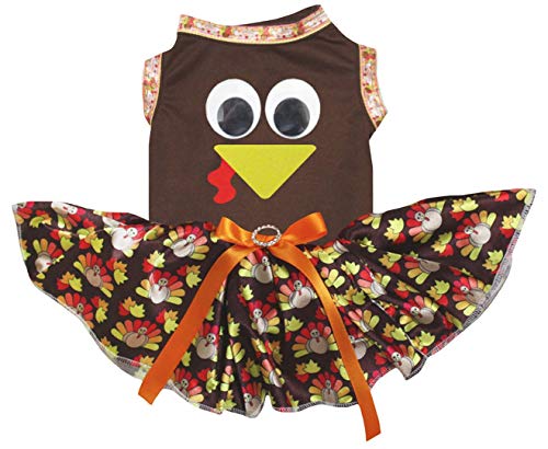 Petitebella Cute Turkey Face Puppy Dog Dress (Brown/Brown Turkeys, Small)