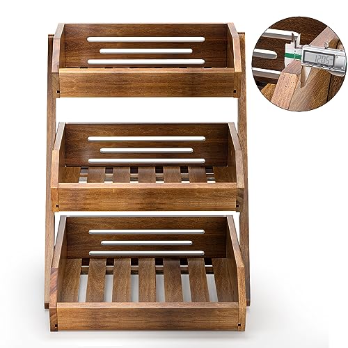G.a HOMEFAVOR Fruit Basket: 3-Tier Acacia Wood Fruit Bowl for Kitchen, Fruit Stand Storage Holder for Vegetables and Snack Home Kitchen Countertop Organizer (Self-assembly)