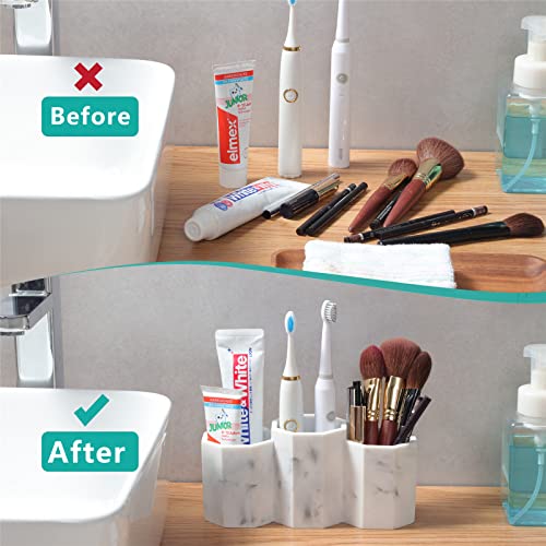 Ymxyjm Toothbrush Holder For Bathroom, Bathroom Organizer Countertop For Toothbrush, Toothpaste, Razor, Comb, Makeup Brushes And More, White Marble Color #TOP2