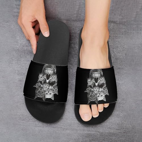 Cats Skull Heads Shower Slippers for Women Men Casual Non-Slip Slide Sandals Beach Bathroom Shoes 6