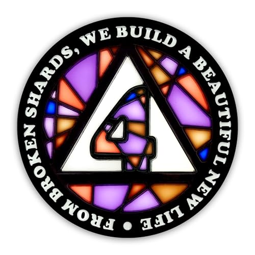 Image of Stained Glass 4 Year AA Chip Sobriety Coin Medallion, Fragments to Freedom Alcoholics Anonymous Addiction Recovery Anniversary Token, Inspirational Sober Gifts for Men and Women by the Token Shop