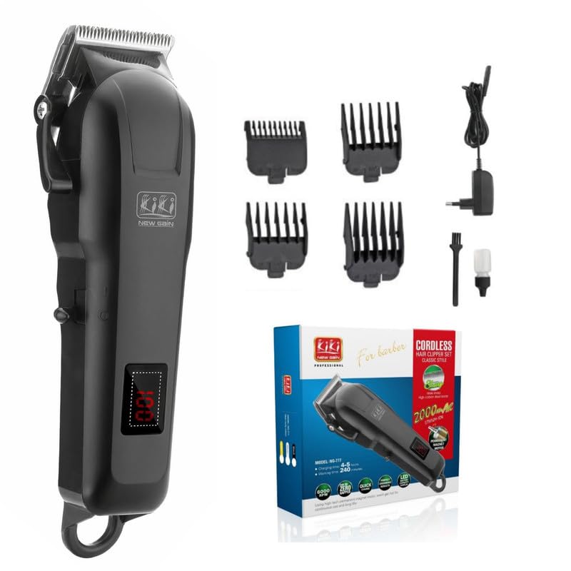 Image of KIKI NEW GAIN Salon Series Professional Cordless Hair Clipper Digital Display 6000 RPM Powerful magnet Motor High Carbon steel 4 Guide Comb Taper Lever Adjustment Runtime: 240 min, Model 11