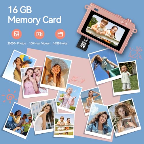 Image of HOTU Mini Keychain Camera, 2K 20 MP Bling Mini Digital Camera with 16G Card for Travel and Vlog, Long Battery Life, Photo Video Camera Compact and Portable for Kids, Teens, Rose Gold
