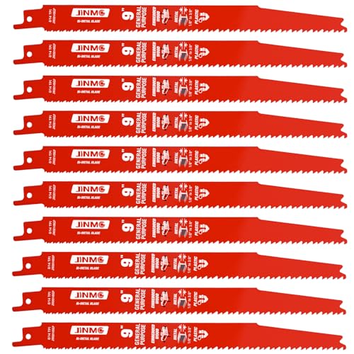 10 Pack 9 Inch 8/14TPI Reciprocating Saw Blades for Wood and Nail-Embedded Wood Demolition, Metal Cutting for 1/8-3/8 Medium Metals and PVC Pallets etc.- Compatible with Diablo Bi-Metal Sawzall Blades
