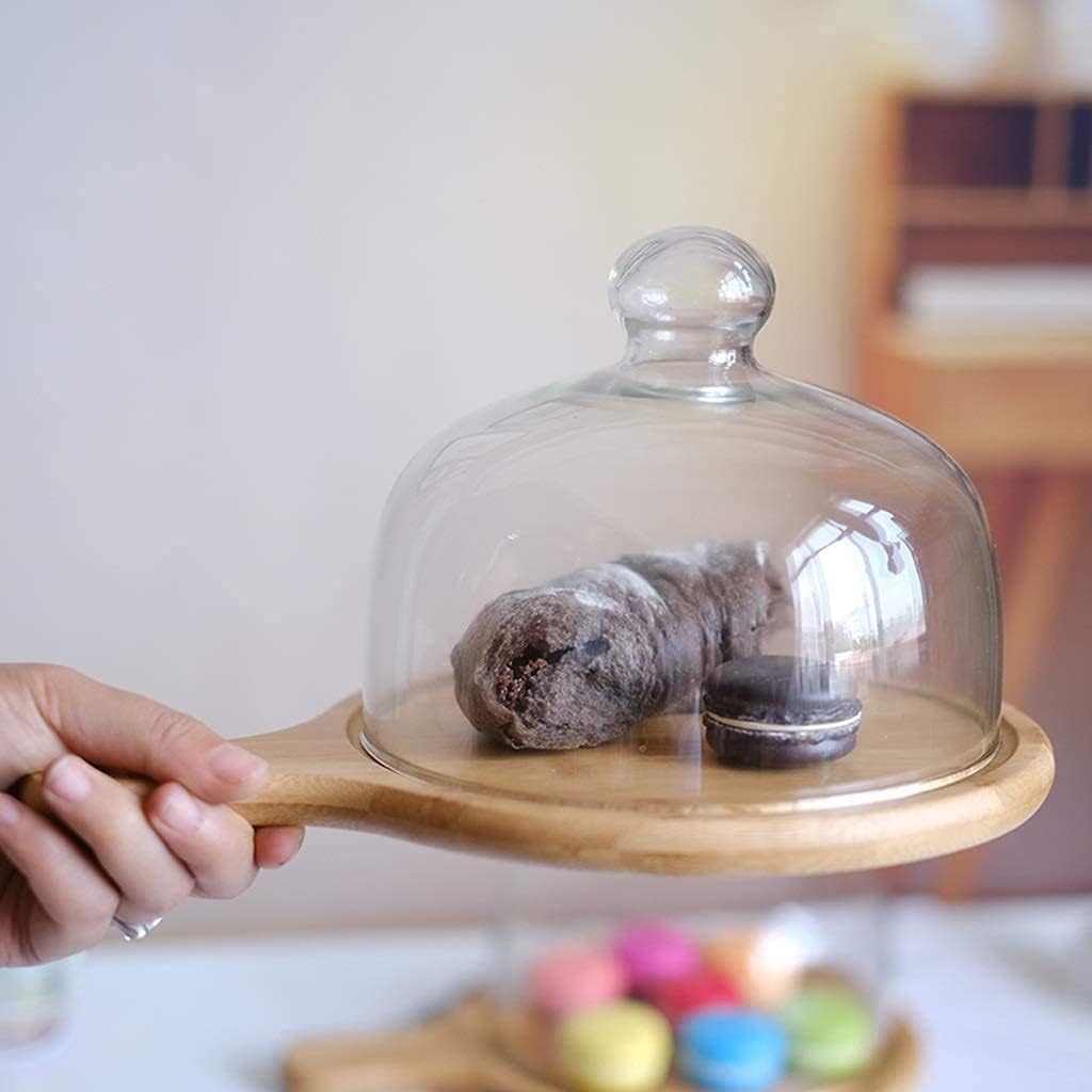 Wooden Pastry Rack with Handle Tray Dust-Proof Glass Dome Cake Dessert Tray 11/10/8/6inch Tasting Plate Party Decorative Serving Tray (Size : 8inch) (6inch) image 3